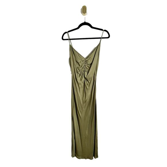 ASTR the Label Valinda Olive Green V Neck Ruched Slip Dress Medium - Picture 5 of 8